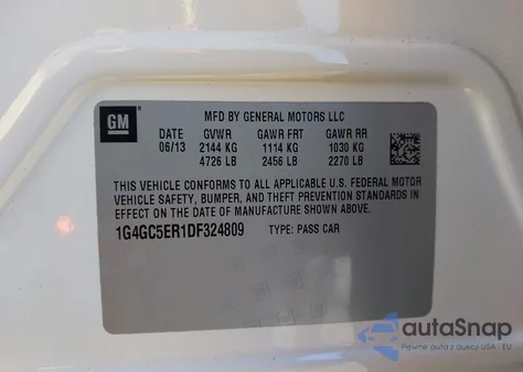 2013 Buick Lacrosse Leather Group z USA, uszkodzony, nr VIN 1G4GC5ER1DF324809